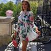 European and American New Women's Clothing Wish Dunhuang Long-sleeved Stand-up Collar Lace-up Dress, Chiffon Printed Skirt