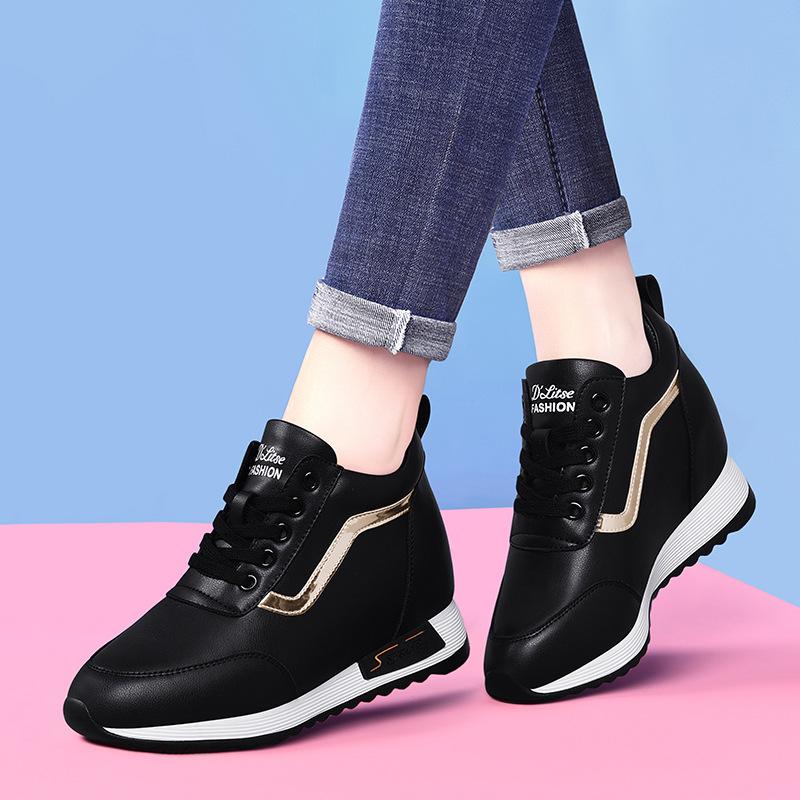 Inner Height Increase Leather Surface Women's Shoes Spring Sports Shoes Soft Leather Long Wear Not Tired Travel Shoes