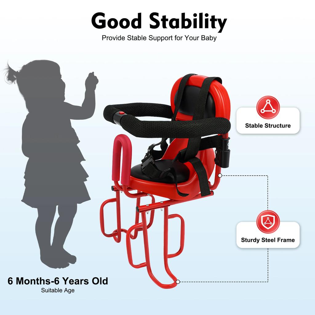 Safety Toddler Child Seat Rear Child Bike Seat Attachment Child Bike Seat for Adult Bike W/ Seat Cushion Suitable for Children