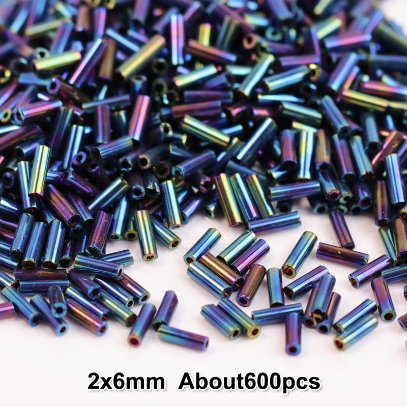 2x6mm Colorful Silver Core Czech Glass Seed Bugle Beads Tube Spacer Beads For Jewelry Making Garment Sewing Accessory