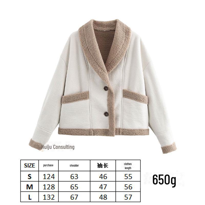 

Женское ретро шерстяное пальто Осень/Зима 2024 - Европейский/Американский стиль, Лацкан, Свободный крой, Отделка мехом M