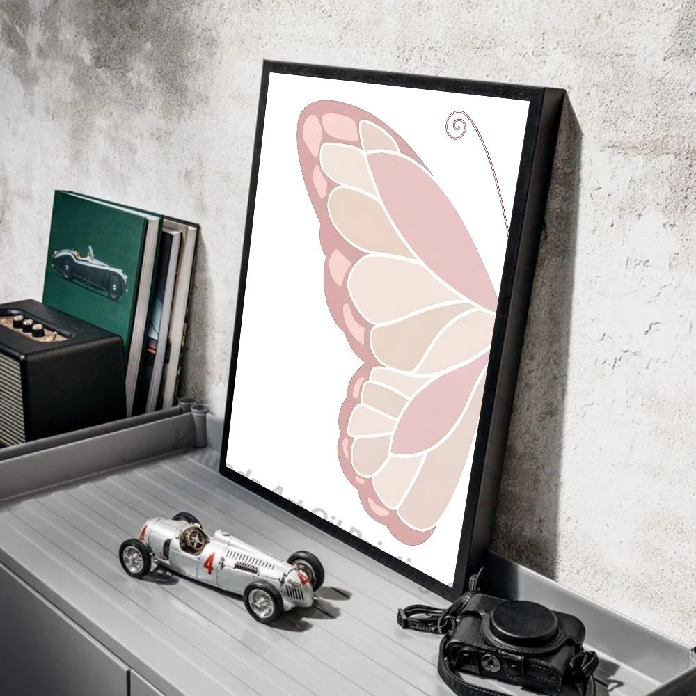 1pc Pink Butterfly Nursery Sun Rainbow Daisy Poster Stickers Art Wall Murals Decor Game Room Decor Gifts Kawaii HD Painting