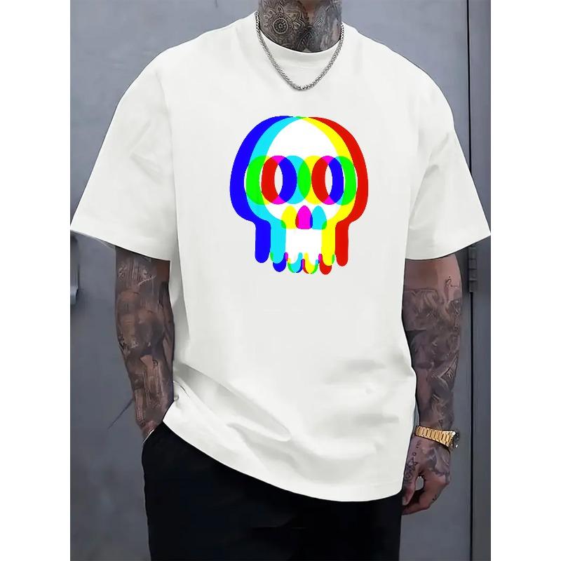Men'S Casual Summer T-Shirt | Vibrant Rainbow Skull Print | Round Neck, Short Sleeve | Ideal for Outdoor Activities | Stylish & Comfortable