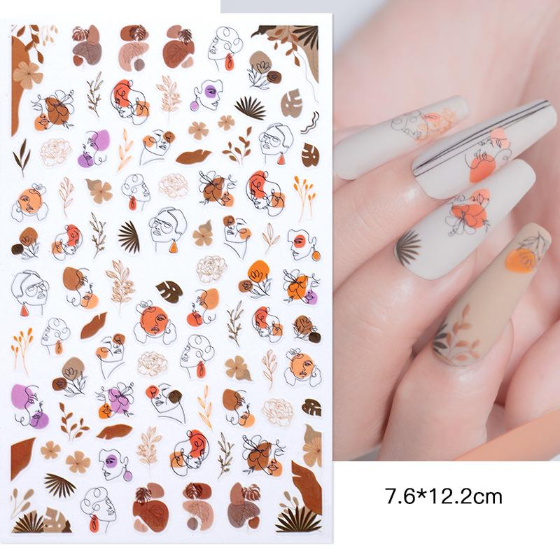 1PCS Black White Butterfly Laser Nail Stickers Nail Art Decoration Abstract Lines Bronzing Flowers Stickers For Nails