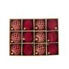 6cm Burgundy Flocked Christmas Baubles with Gold Glitter, 48Pcs Gift Box, 4 Patterns Xmas Tree Hanging Ornaments