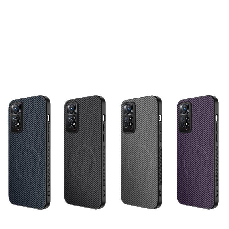 Redmi Note 12 Pro-4G Carbon Fiber Leather Texture Magsafe-Compatible Soft Case with Full Lens Coverage