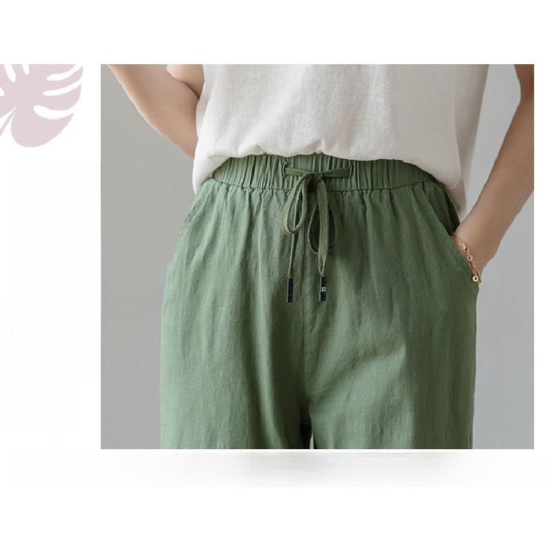 2026 Women's Thin Cotton-Linen Pants, High-Waisted, Loose-Fit, Cuffed, Nine-Quarter Length, Casual Harem Pants