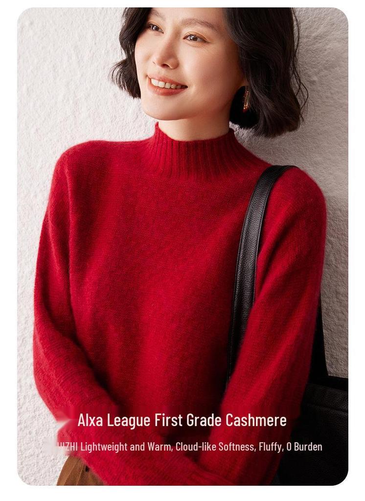 Lekasha Women's Raglan Sleeve Cashmere Half-High Neck Pullover for Autumn/Winter