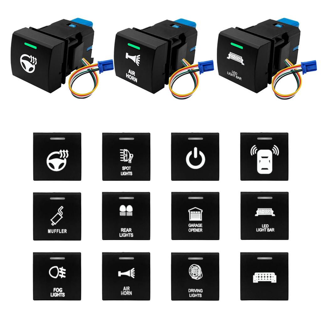 Push Button Switch Green White Light Radar Power Fog Light Fixed Horn Garage Momentary Type For Toyota Camry Corolla RAV4 Prado