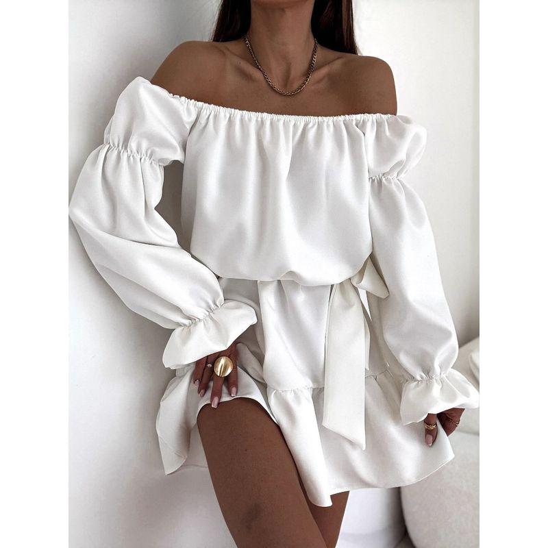 2025 European and American Fashion Casual Solid off-Shoulder Waist Hugging One piece Dress Women clothing