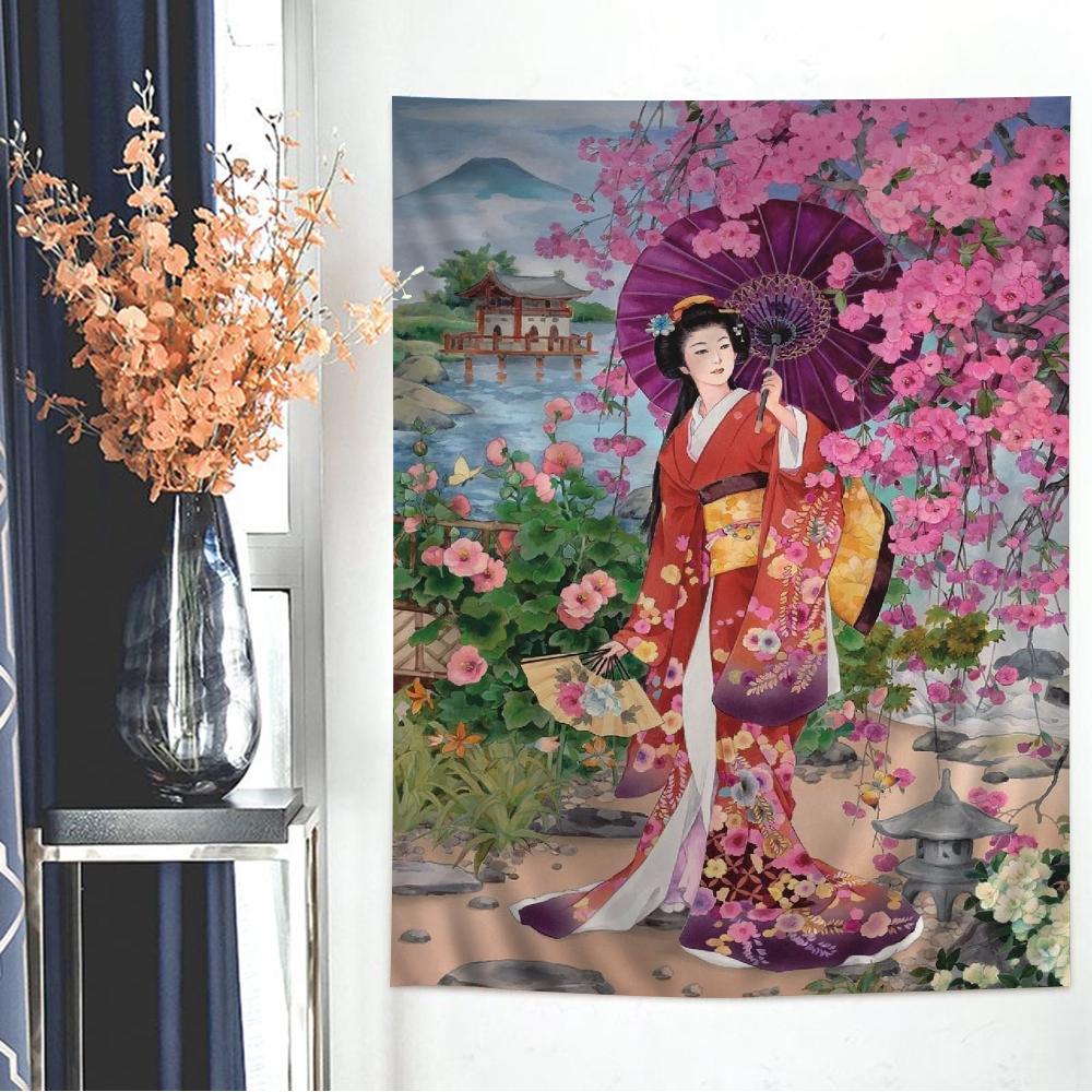 Japanese Geisha Hanging Bohemian Tapestry Hanging Tarot Hippie Wall Rugs Dorm Home Decor