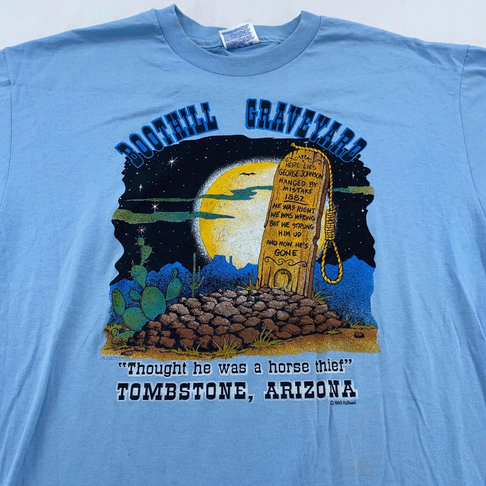 

vintage 90s BOOTHILL GRAVEYARD TOMBSTONE ARIZONA T-Shirt M/L joke cowboy horse 3XL
