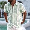 Mens Casual Loose Striped Short Sleeve Lapel Shirt