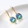 Elegant Geometric Oval Gemstone Earrings with Zircon Inlay - Exquisite Tourmaline Design