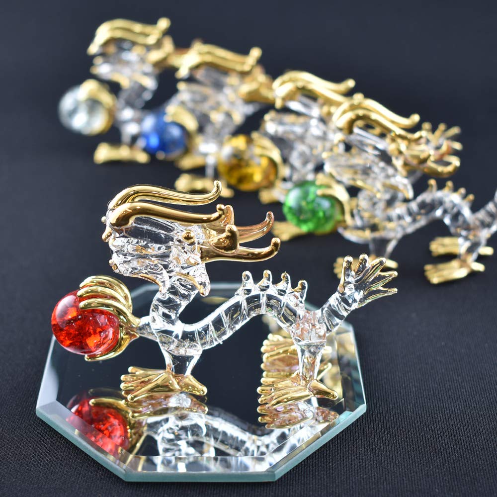 Fourcart Handmade Glass Feng Shui Dragon with Ball, 2-inch
