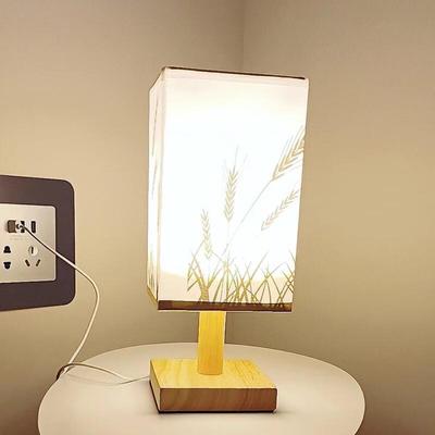 Square Wooden Bedside Lamp with USB & Remote