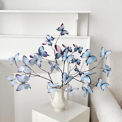 3D Printed Butterfly & Withered Branch Floral Art Ornament | Monet Garden-Inspired Artificial Flower Arrangement Decor