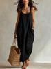 2026 Summer European-American Cotton Linen Casual Pocket Spaghetti Strap Long Dress