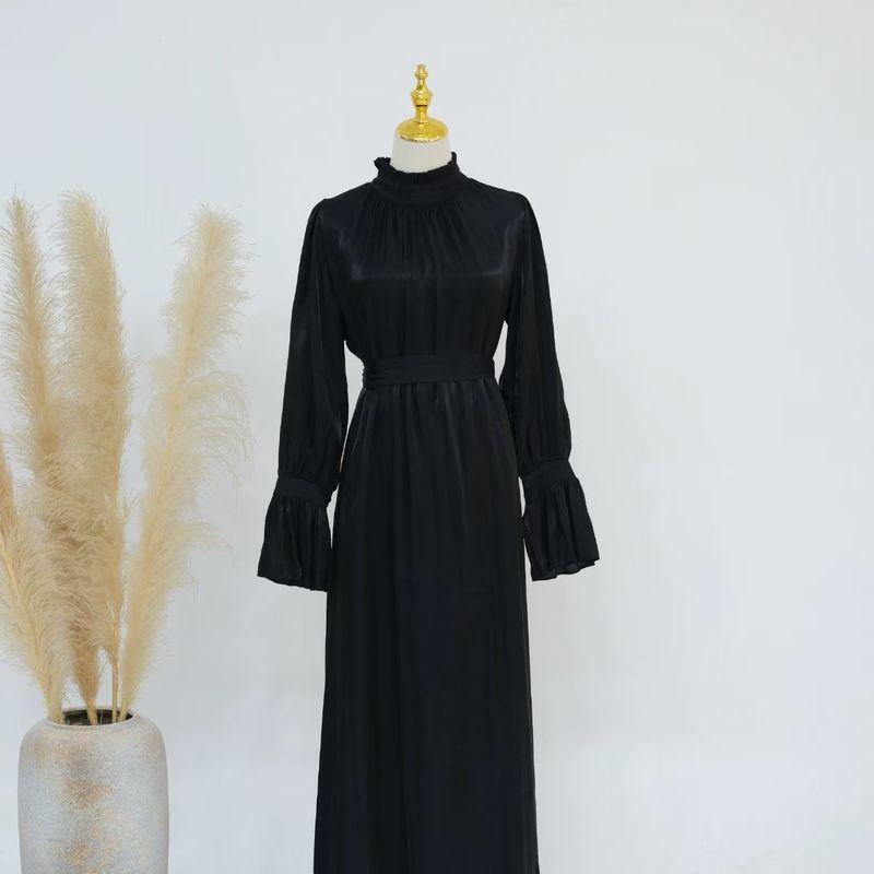 

New Middle East Dubai Party Waist Hugging Lace-up Dress Trumpet Sleeve Lace up Dress Black 2XL