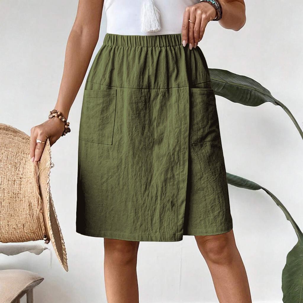 Women's Fashion Pants And Skirts Color Elastic Waist Pocket Casual Shorts