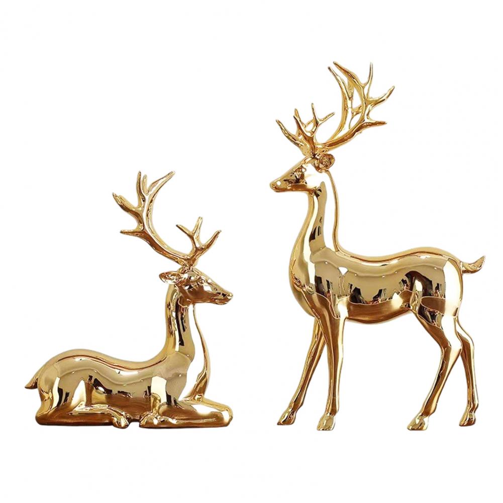 Realistic Reindeer Decor Reindeer Holiday Embellishment Christmas Electroplating Golden Reindeer Statue Set Elk for Home