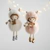 WTEMPO Charming Angel Round-Bellied Deer Antler Doll Hanging Pendents White Pink Christmas Ornaments Easy-Hang for Christmas Tree & Festive Party