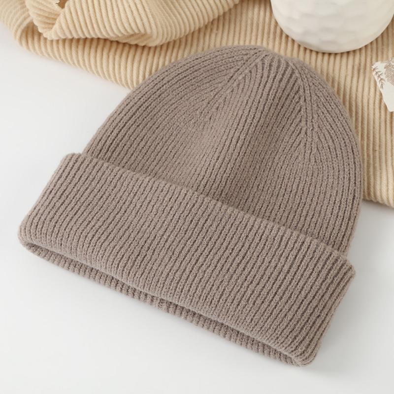 Winter Autumn Thick Knit Hat Solid Color Folded Brim Warm Outdoor Ski Hat