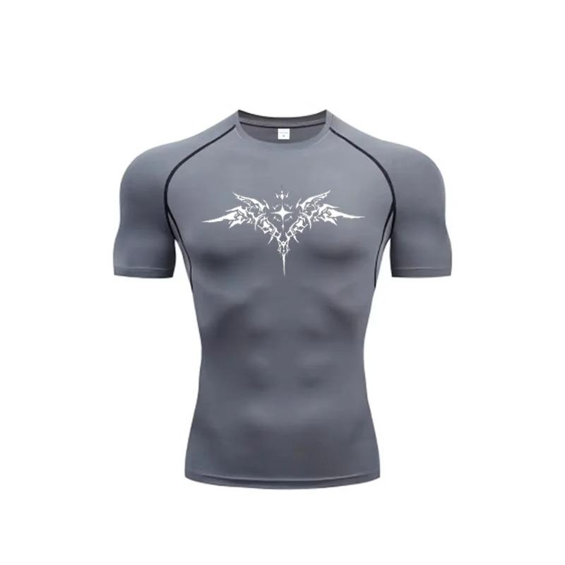 Men Tight Fitting T-shirt for Fitness Running Sportser Fitness Stretch Sweat Absorbing Fast Drying Summer Jogging Sweat Absorbing Tight Fit Top