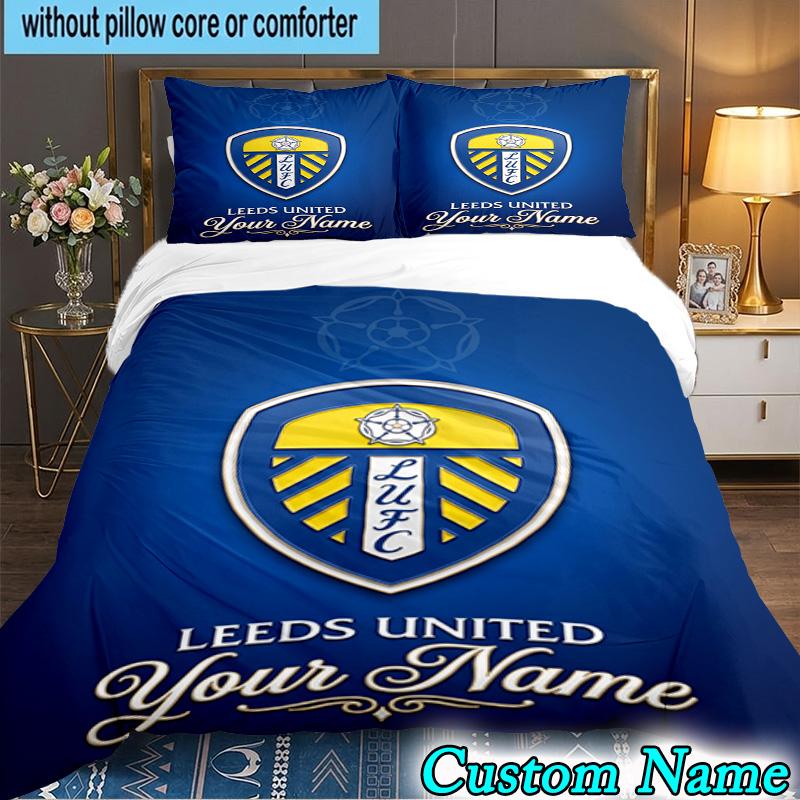 3PCS Custom Name Leeds United Crest Design Bedding Set Duvet Cover Closure Includes 1 Duvet Cover & 2 Pillowcases for All Seasons Bedroom Decor