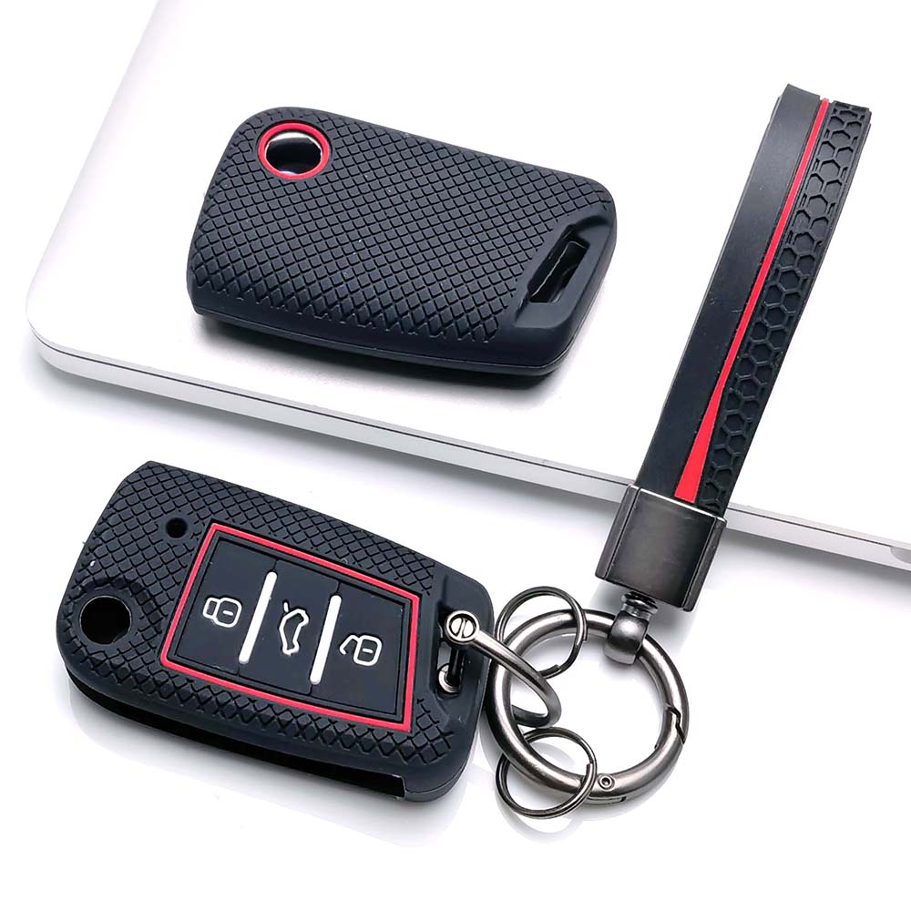 Key Fob Cover for Volkswagen Golf Tiguan Octavia MK7 MK2 Leon Ateca Kodiaq with Keychain Anti-Scratch Guard Shockproof Protection Soft Grip Texture