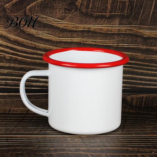 Durable Steel Water Cup Enamel Coffee Mug with Handle, Retro Style Cup, Smooth Lead Free Drinking Vessel Surface Portable for Hot Tea And Milk Outdoor