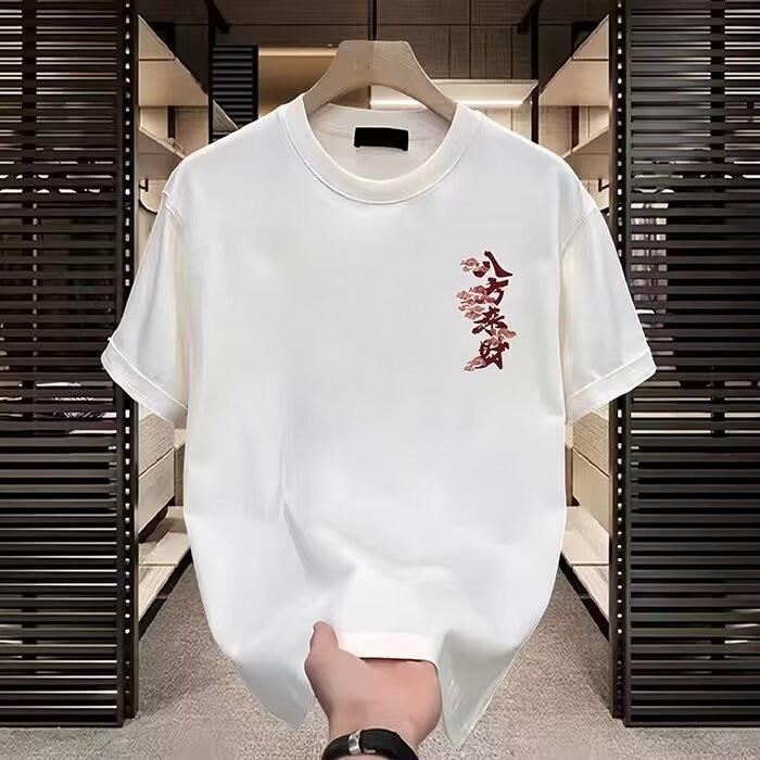 American Trendy Brand High-End Pure Cotton Men'S Printed Short-Sleeved T-Shirt Trendy Casual Round Neck T-Shirt Men'S