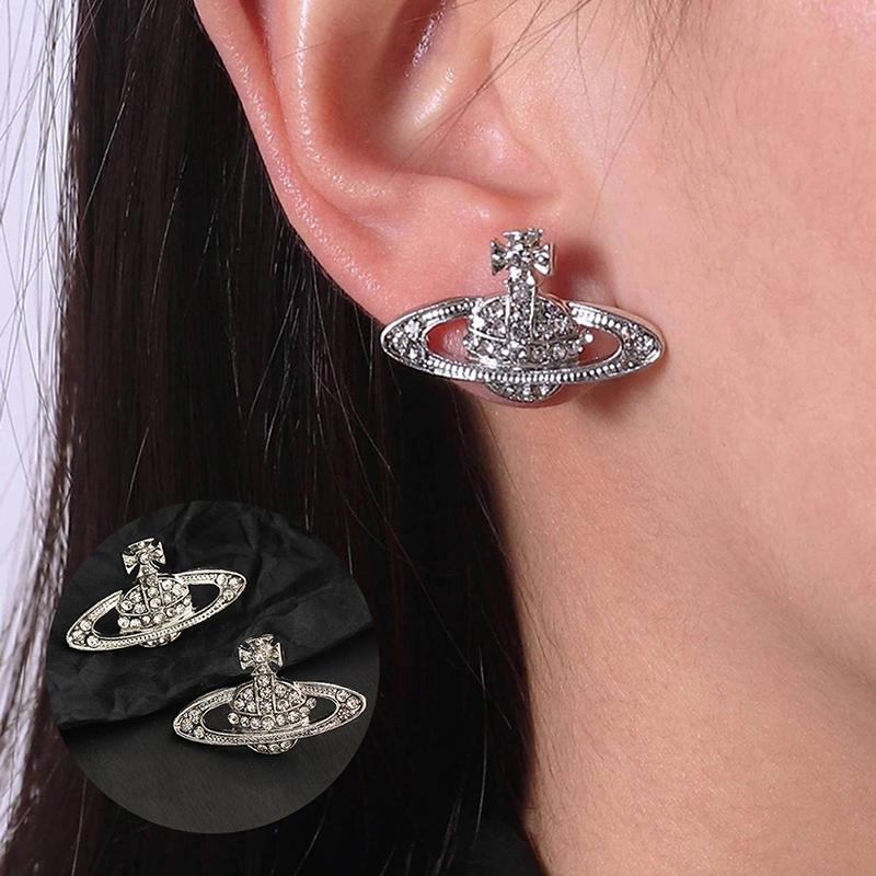 Planet Saturn Gold Silver Color Pierced Stud Earrings For Women