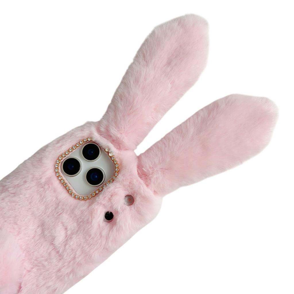 For iPhone 17 Pro Case Plush Cute Bunny Winter Fluffy TPU Phone Cover