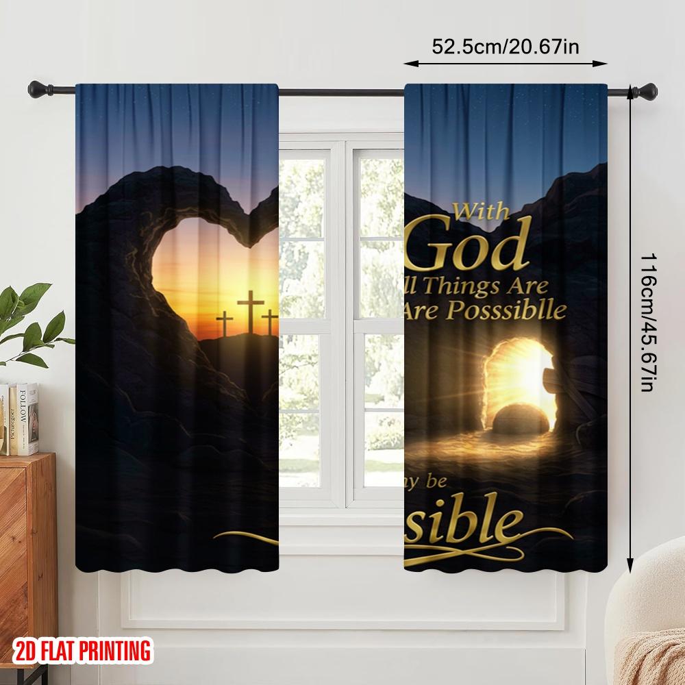 2pcs 2D Flat Printing Curtain Faith Hope Love God Fabric Without Electricity Festive Curtains for Festive Portraits and Party