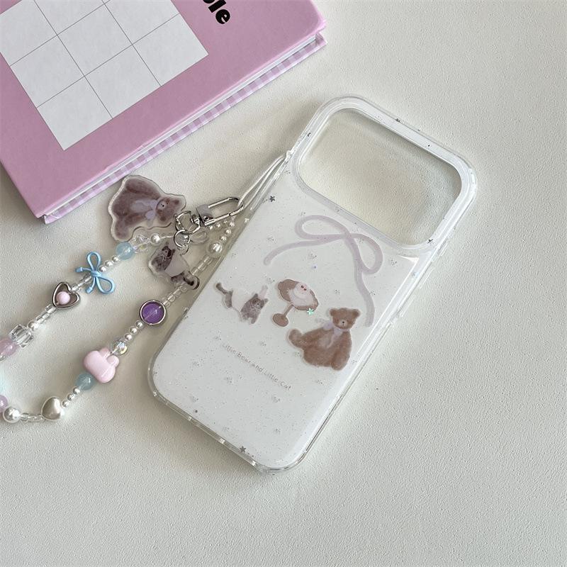 Glitter Cat and Bear Dessert Phone Case for iPhone 17/16 Pro Max/15/14 - Women's Edition
