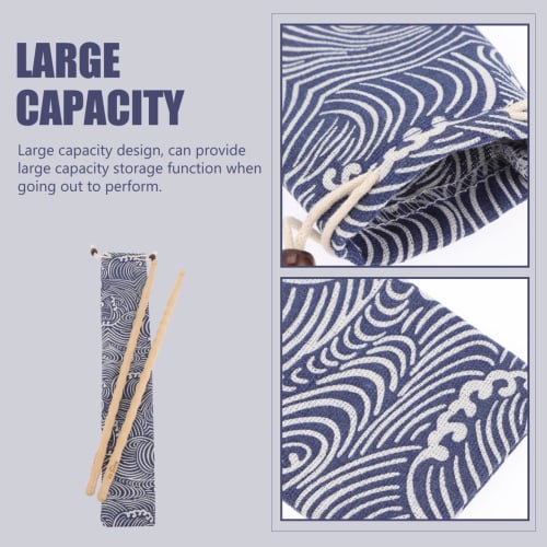 ibasenice Drumstick Case, Stylish and Cute Drawstring Pouch, Drumstick Storage, Japanese Wave Design, Compact