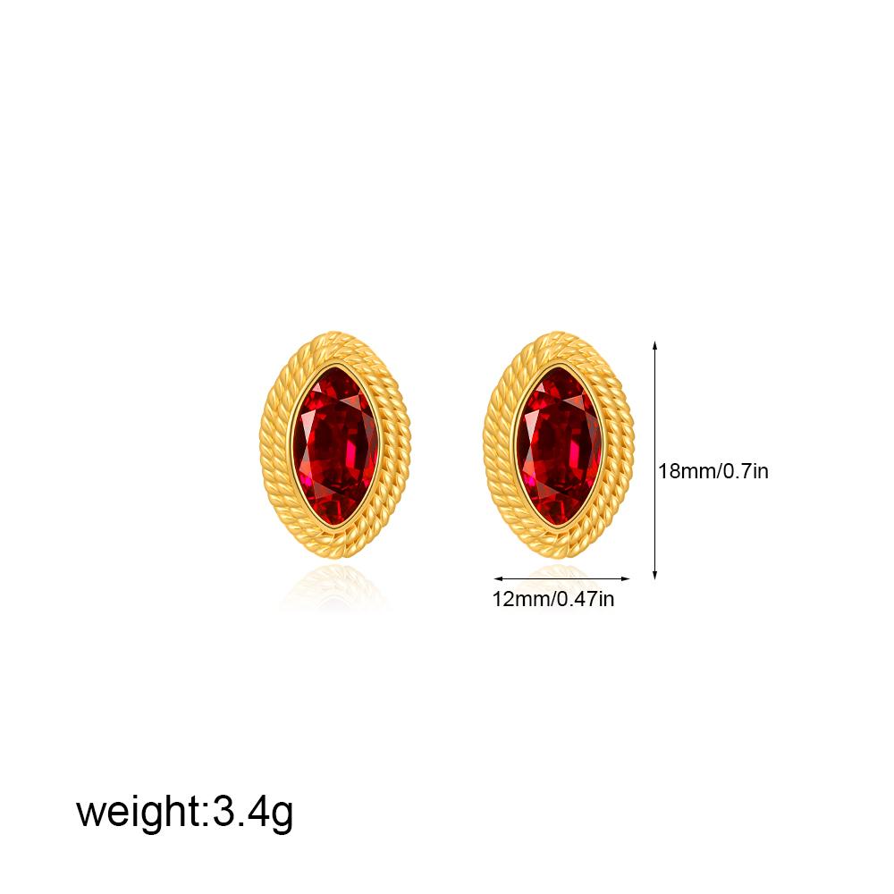 

Dainty Olive Shape CZ Zircon Stud Earrigs for Women Shiny Red Geometric Stone Waterproof Woven Texture Gold Plated Studs Jewelry красный