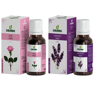 Turkish Lavender Oil 20ml Destek Natural Aroma 100% Essential Oil Concentrate + Turkish Rose Oil Destek Rose Oil 20ml