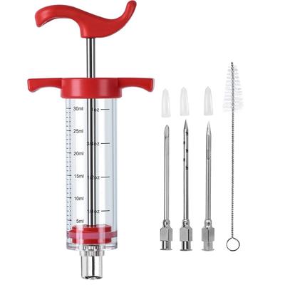 Meat Injector Syringe - 3 Marinade Injector Needles, 1oz Meat Injector Syringe with Cleaning Brush, Easy To Use & Clean