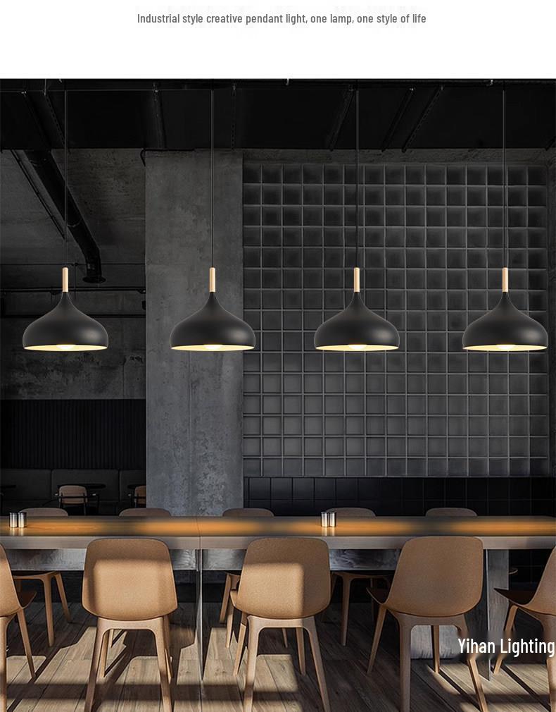 Modern Nordic Single-Head Pendant Light for Hotels, Bars, and Restaurants - Industrial Retro Style Lampshade.