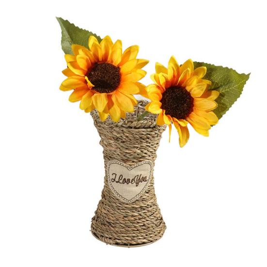 Artificial Sunflower with Leaves Long Stem Fake Silk Large Sunflower for Home Hotel DIY Craft Wedding Party Indoor Outdoor Decoration