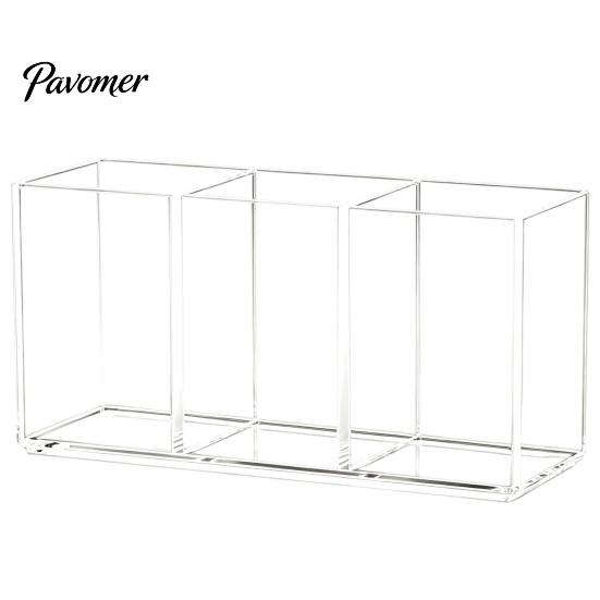 Home Office Desk Organizer Transparent Acrylic Makeup Brush Organizer, Multi-Compartment Storage Bin, Modern Desktop Lipstick Eyeliner Stand