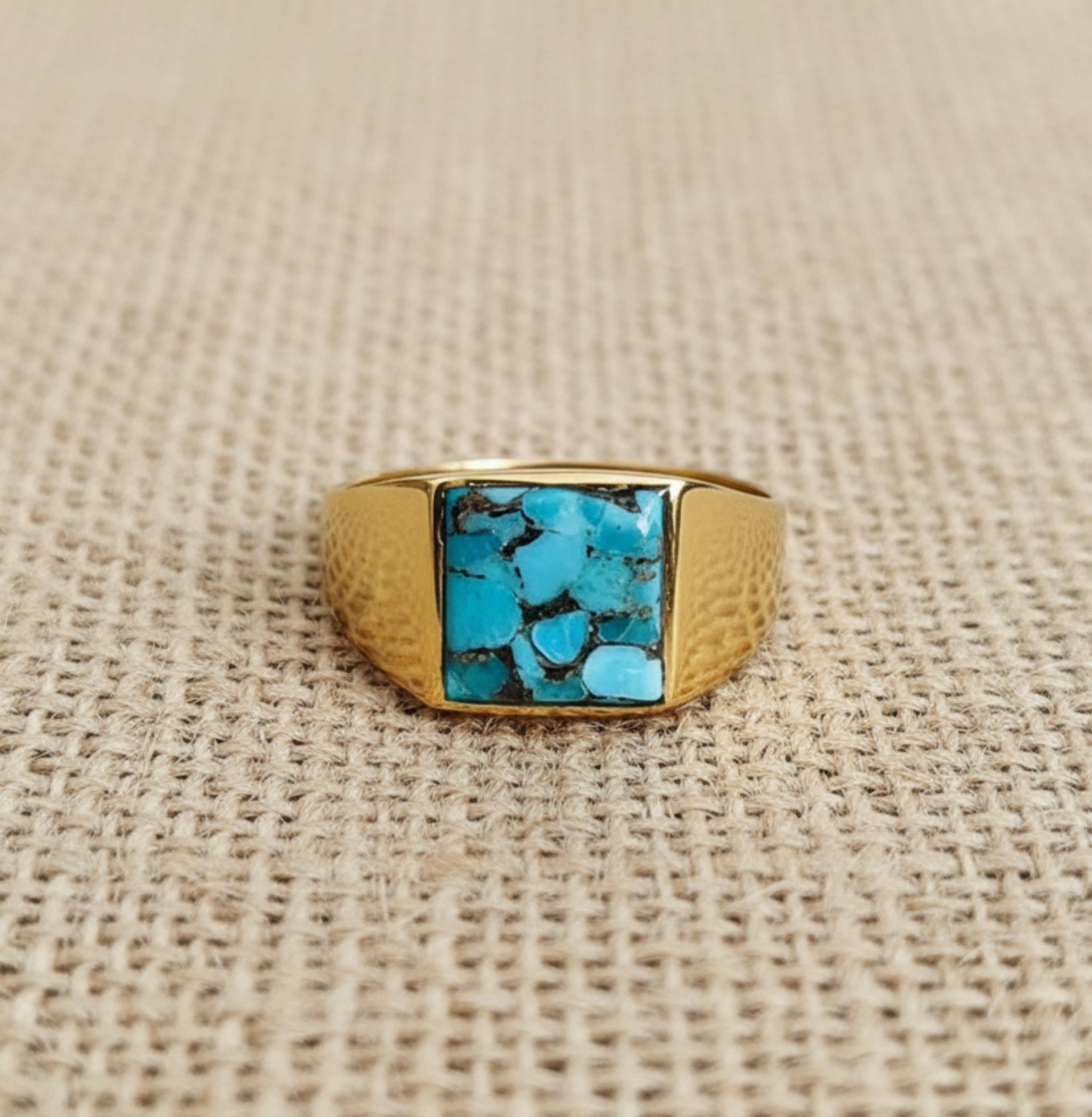 

Blue Copper Turquoise Ring, 925 Sterling Silver Ring, Turquoise Signet Ring, Pure Copper Ring, Handmade Unisex Jewelry 12 медный