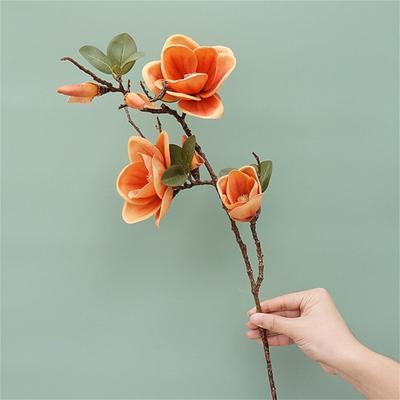 Artificial Flower Charming Real Touch Fabric 3 Heads Fable Magnolia Flowers