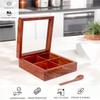 Wooden Spice Box with 4 Partitions & Spoon, Spice Container for Kitchen, Masala Dabba, Namakdani for Kitchen
