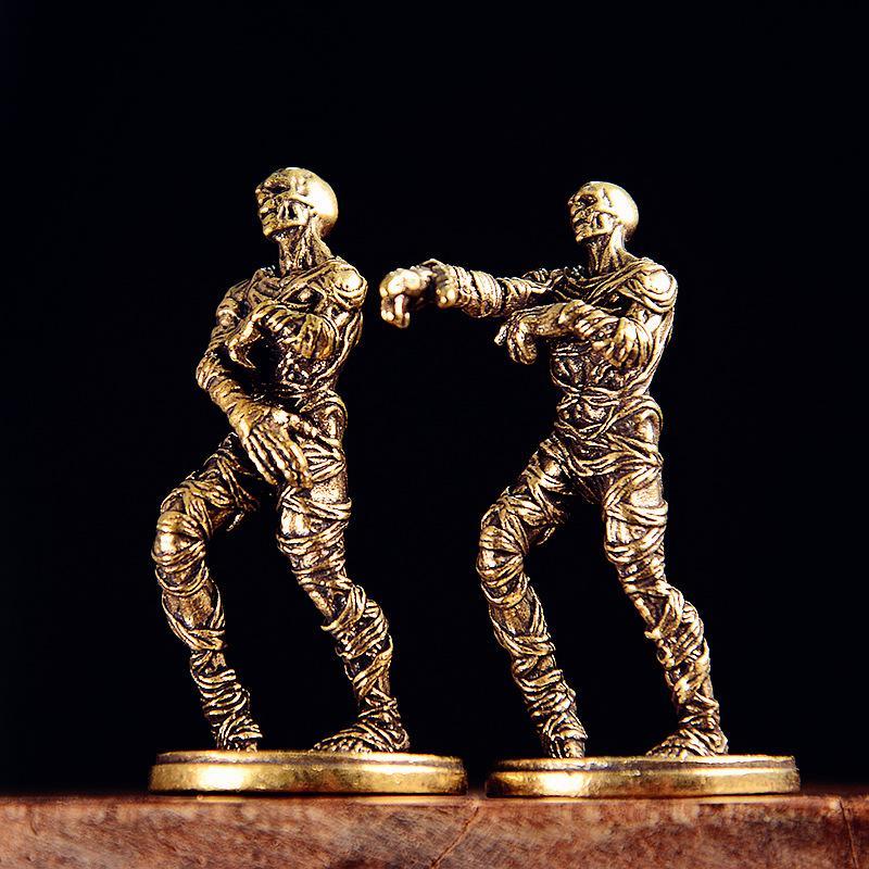Brass Walking Dead Figurine Vintage Golden Zombie Miniature Collectible Solid Craft for Home Office Shelf Decor Gift