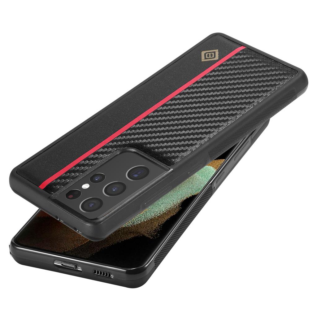 LC.IMEEKE For Samsung Galaxy S21 Ultra 5G Shock-Absorbing Phone Case PU Leather+TPU+EVA Carbon Fiber Texture Cover
