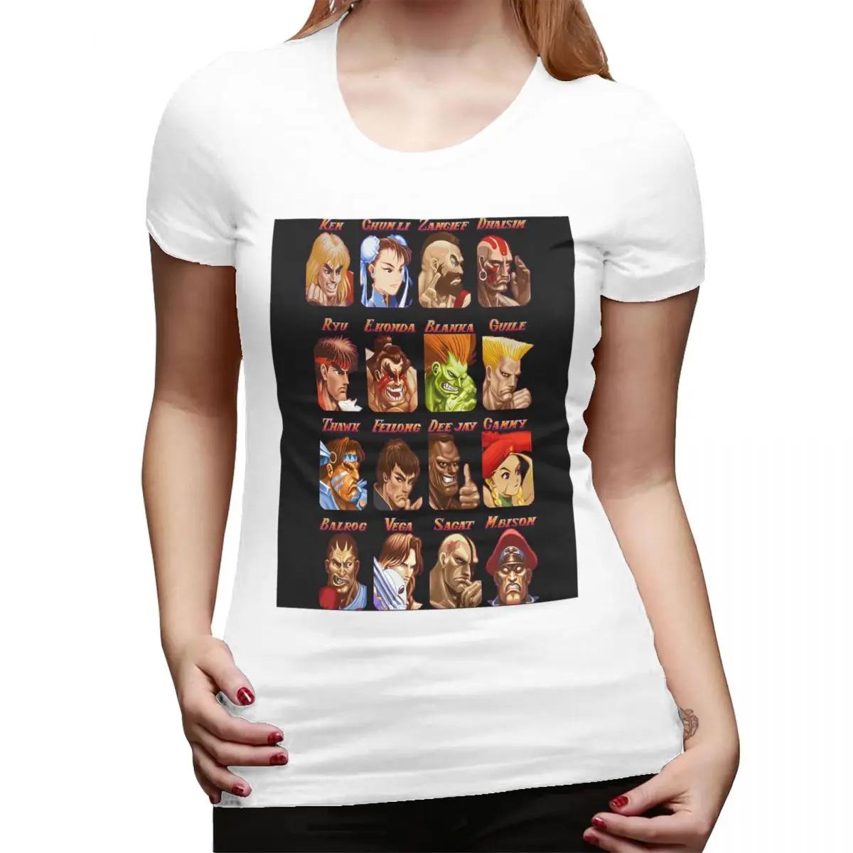 

Defeated Portraits Super Street Fighter TShirt for Women Round Neck Streetwear T Shirts Womens Short Sleeve Clothes Tops S