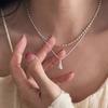 Double-layer Water Drop Pendant Necklace Female Niche Design Sense Trendy High-end Fashion Daily Simple Rice Bead Collarbone Chain